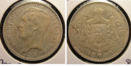 1934 Belgique 20 centimes Albert I roi des belges.png
