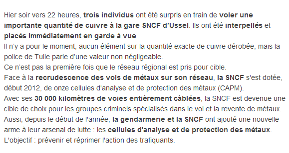 Une importante quantité de cuivre, dérobée à la Gare SNCF d'Ussel - France 3 Limousin.png
